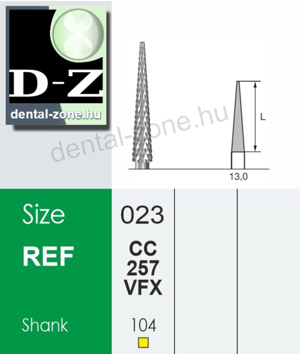 CC257VFX finírozó fém fréz kúpos alakú, korona és híd kialakításhoz